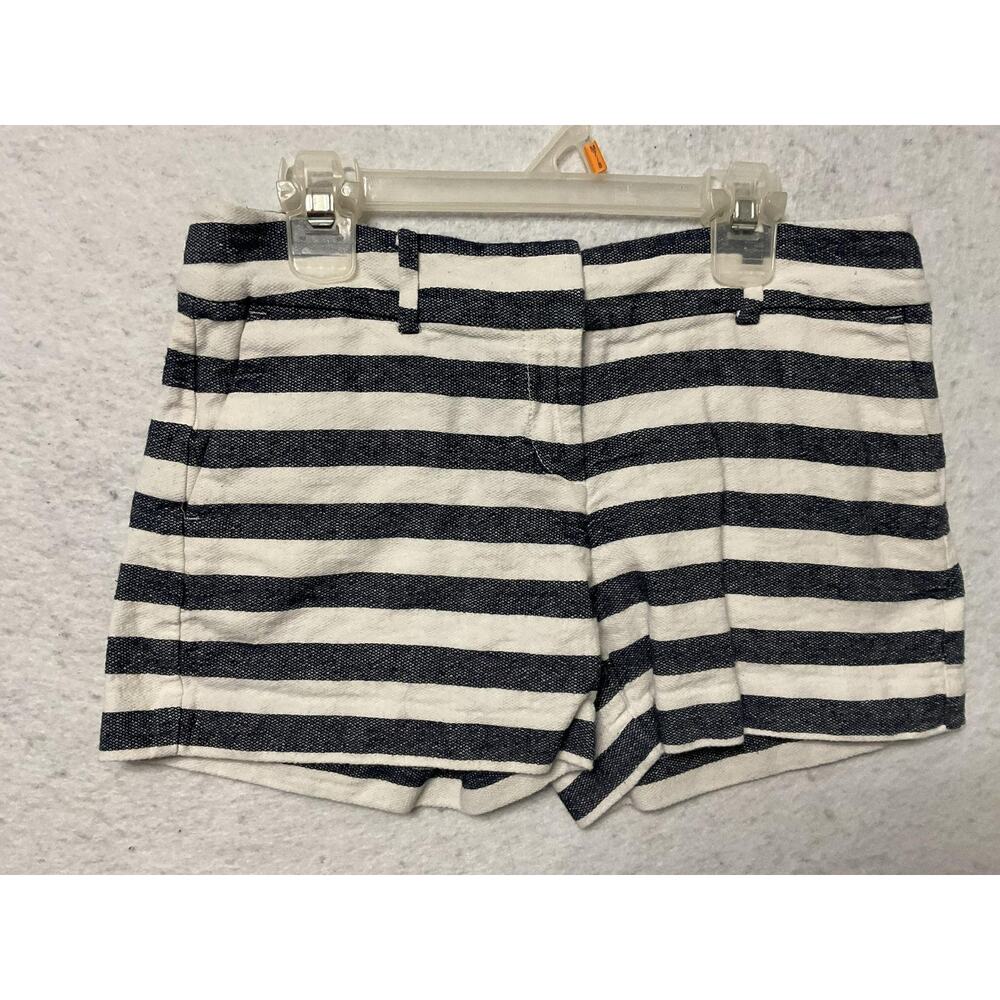 Ann Taylor Shorts Womens 0P Blue White Striped Chino Linen Blend Petite Nautical
